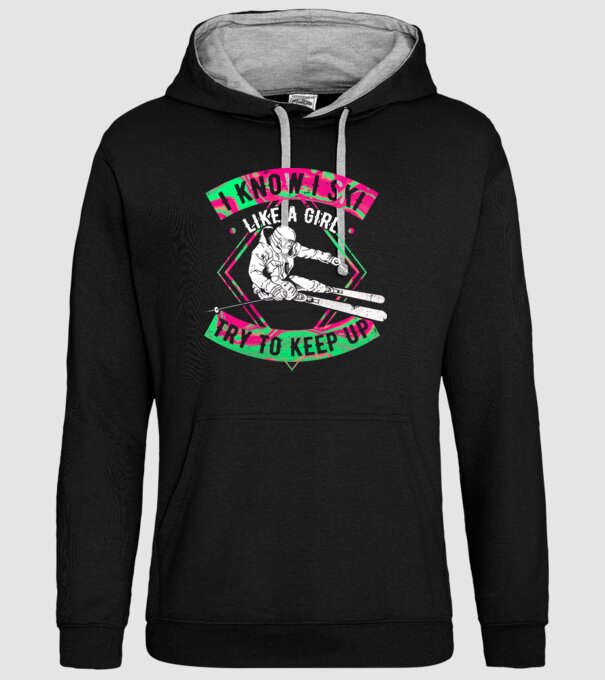 Skiing like a girl model negru pe tricou
