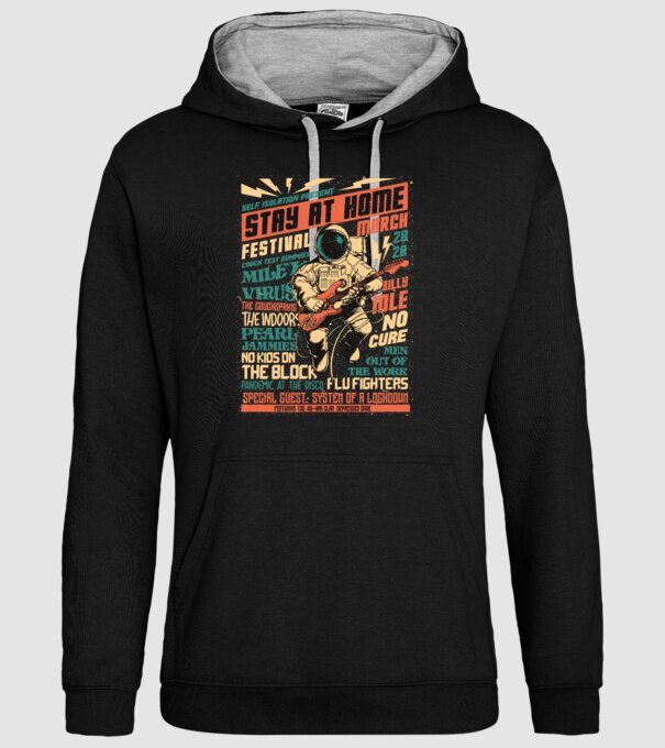 Stay at home festival model negru pe tricou