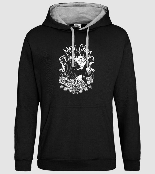 Addams family couple shirt Morticia and Gomez Mon cher model negru pe tricou