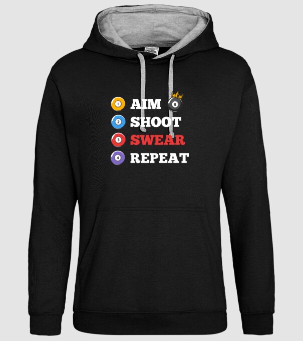 Aim swear shoot repeat - biliard v2 model negru pe tricou
