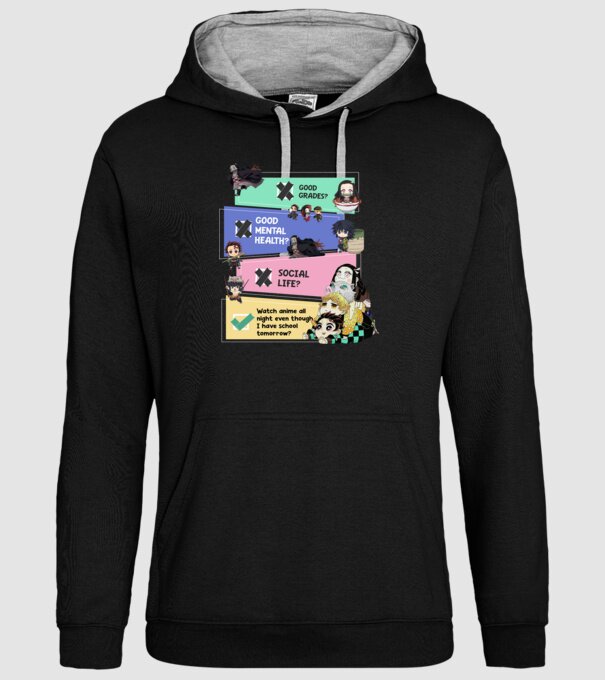 Anime check Demon Slayer model negru pe tricou