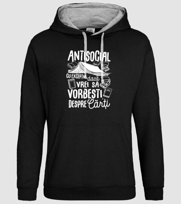 Antisocial, cu excepția dacă vrei să vorbești despre cărți model negru pe tricou