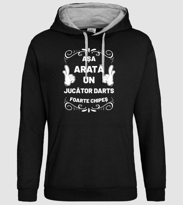Așa arată un JUCĂTOR DARTS foarte chipeș model negru pe tricou