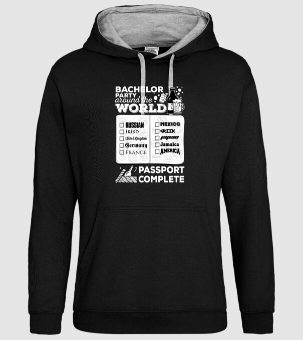 Bachelor Party World tour model negru pe tricou