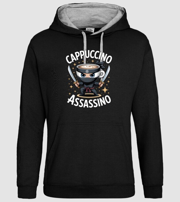 Cappuccino Assassino model negru pe tricou