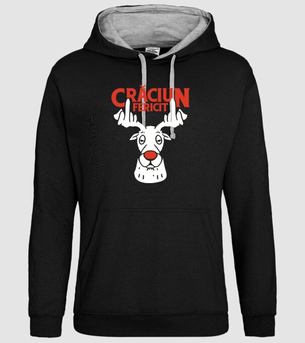 Căprioară de Crăciun antisocială model negru pe tricou