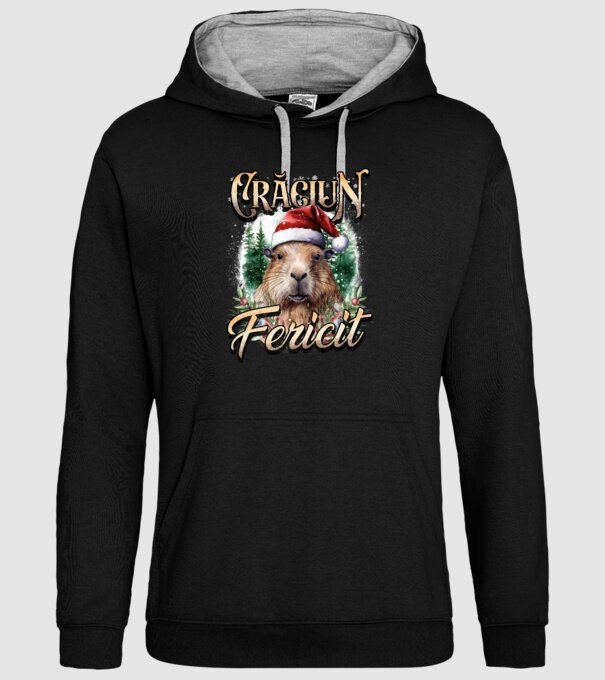 Capybara christmas model negru pe tricou