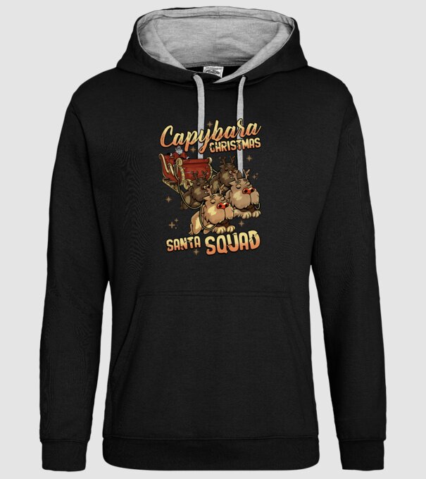Capybara christmas santa squad model negru pe tricou