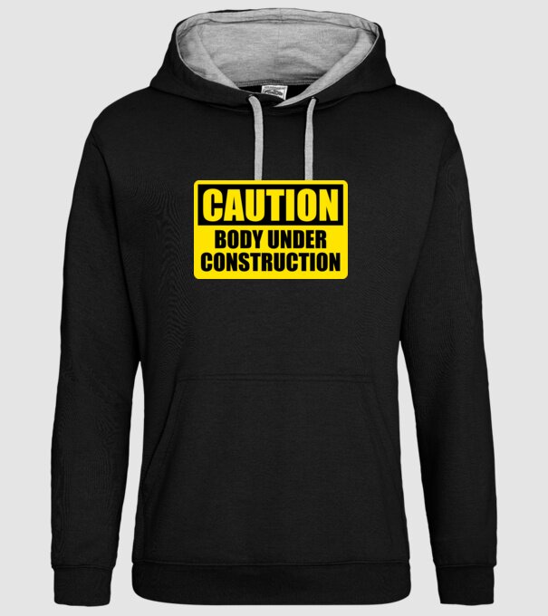 Caution Body Under Construction model negru pe tricou