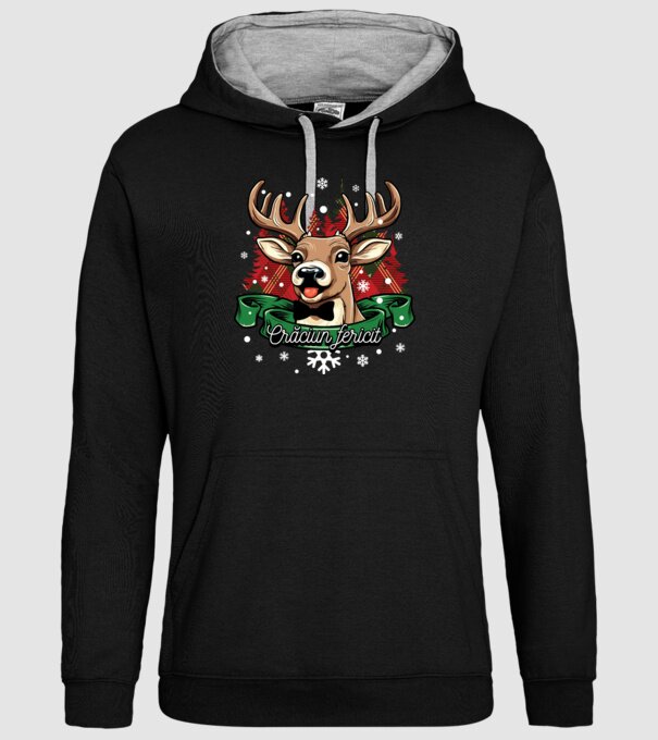 Cerb de Crăciun model negru pe tricou