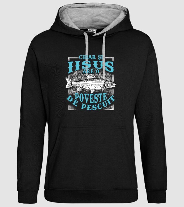 Chiar și Iisus are o poveste de pescuit model negru pe tricou