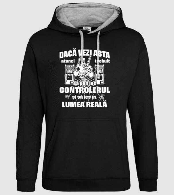 Dacă vezi asta, atunci a trebuit să pun jos controlerul și să ies în lumea reală model negru pe tricou