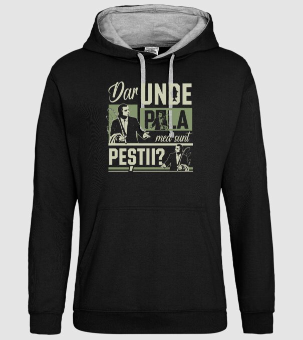 Dar unde p la mea sunt peștii model negru pe tricou