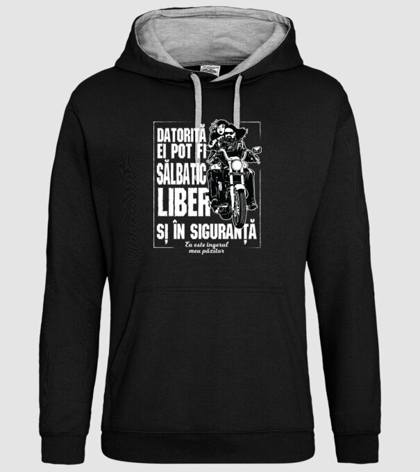datorită ei pot fi sălbatic, liber și în siguranță - ea este îngerul meu păzitor model negru pe tricou