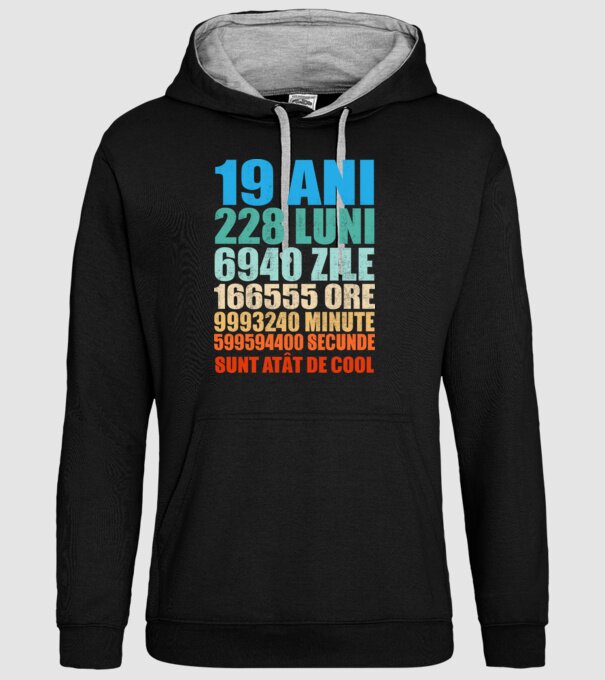 De 19 ani - luni - zile - ore - minute - secunde - sunt atât de cool model negru pe tricou