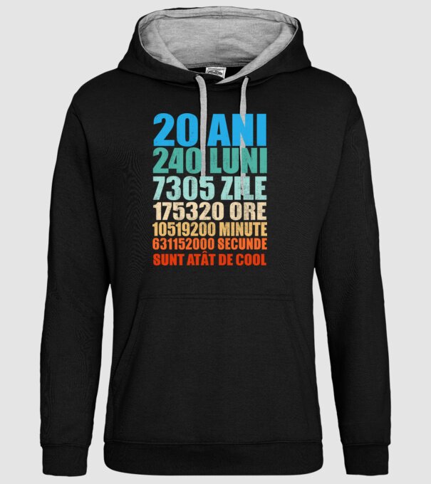 De 20 ani - luni - zile - ore - minute - secunde - sunt atât de cool model negru pe tricou