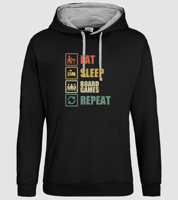 eat sleep Board Games repeat model negru pe tricou
