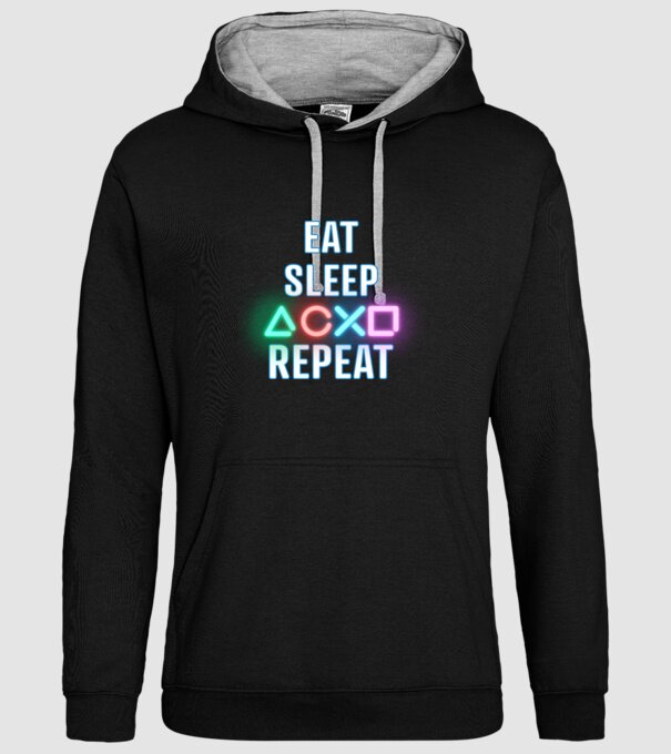 Eat sleep PS model negru pe tricou