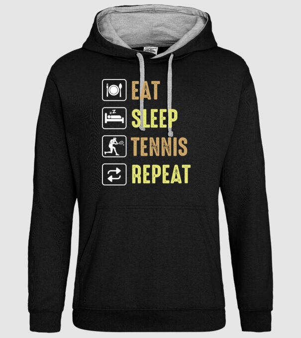 eat sleep tennis repeat model negru pe tricou