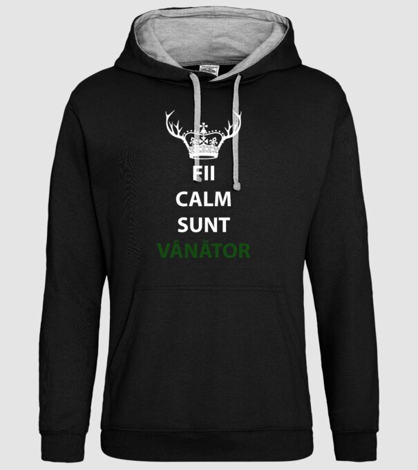fii calm, sunt vânător model negru pe tricou