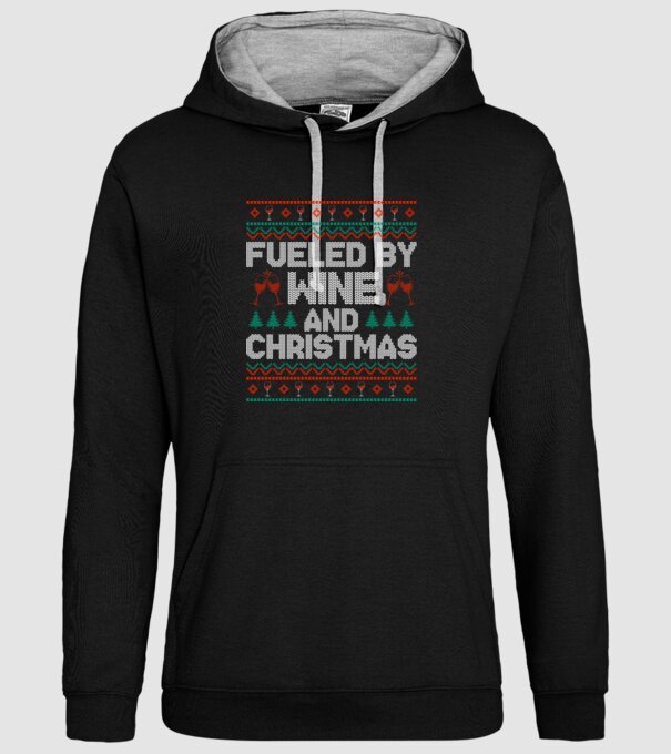 Fueled by wine and christmas model negru pe tricou