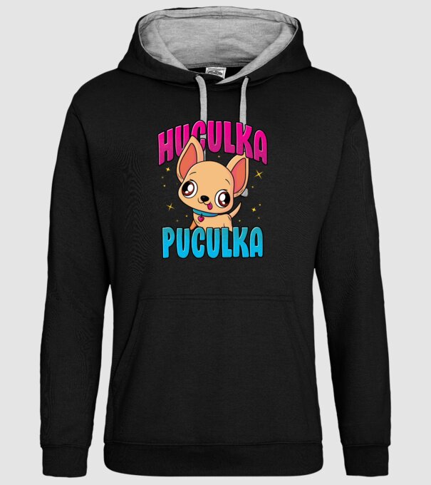 Huculka Puculka chivava model negru pe tricou