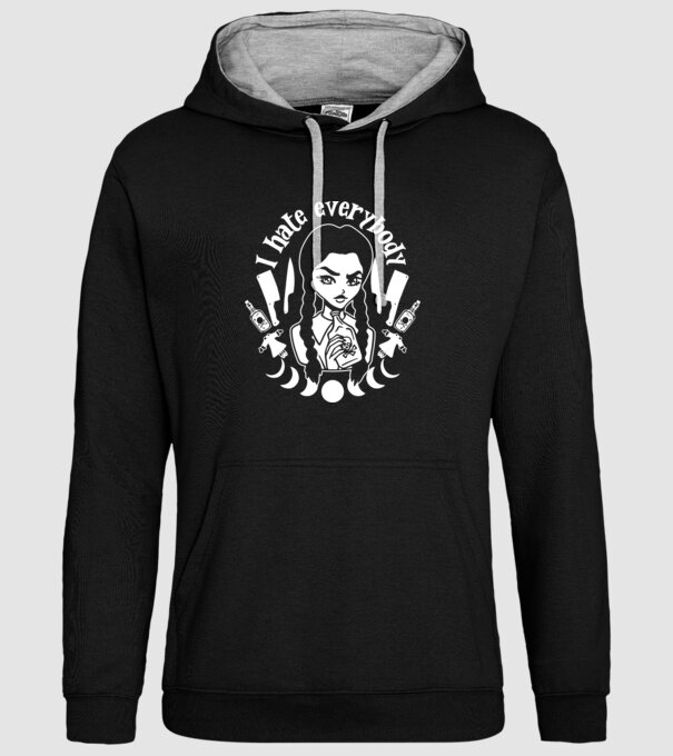 I hate everybody cartoon model negru pe tricou