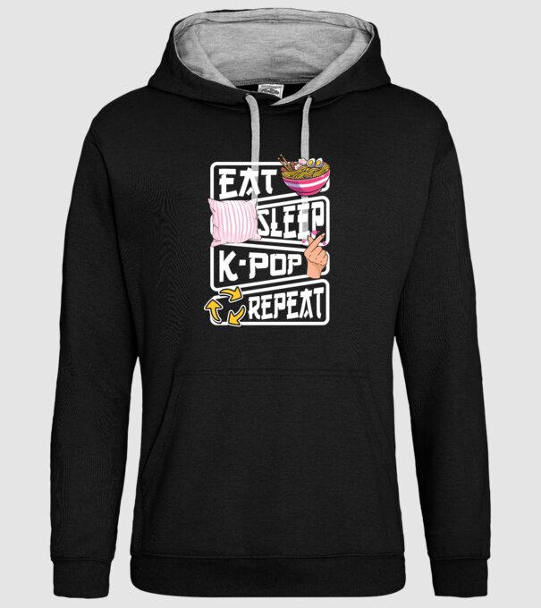 K-POP EAT SLEEP model negru pe tricou