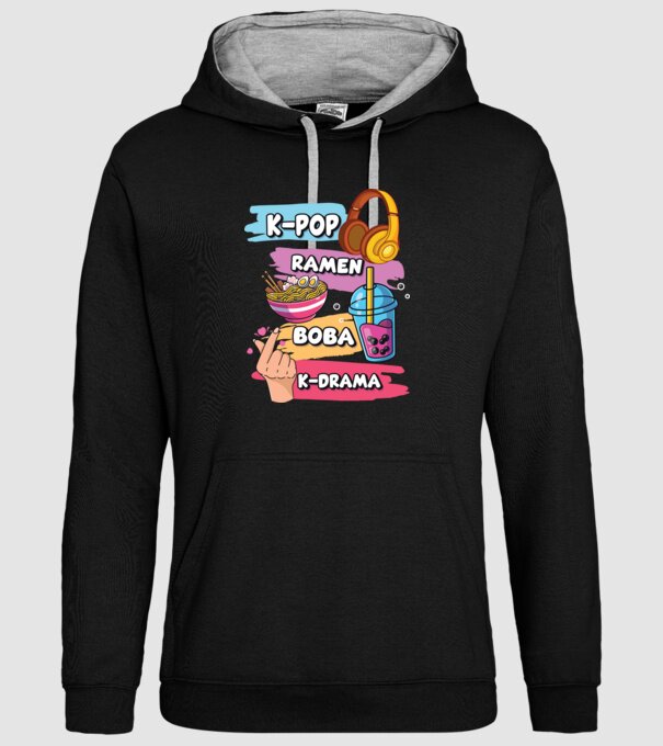 K-POP RAMEN BOBA K-DRAMA model negru pe tricou