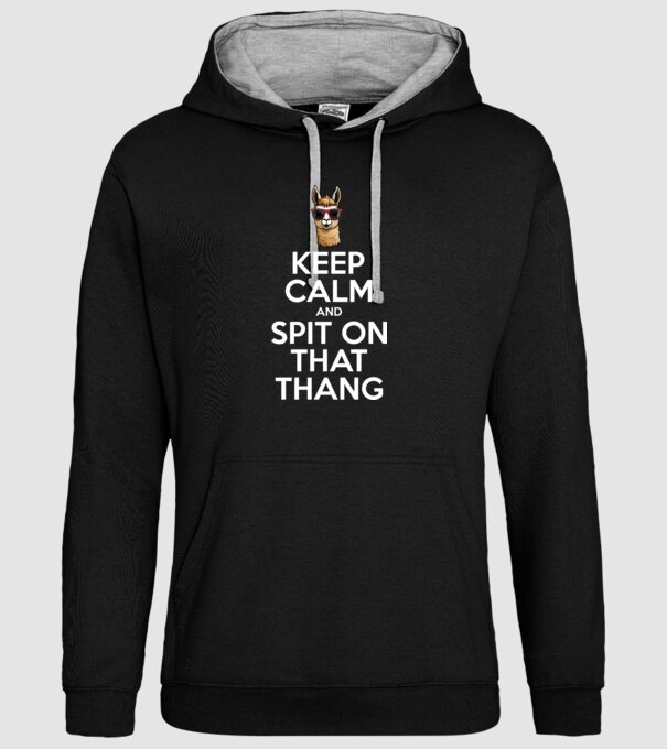 Keep calm and spit on that thang model negru pe tricou