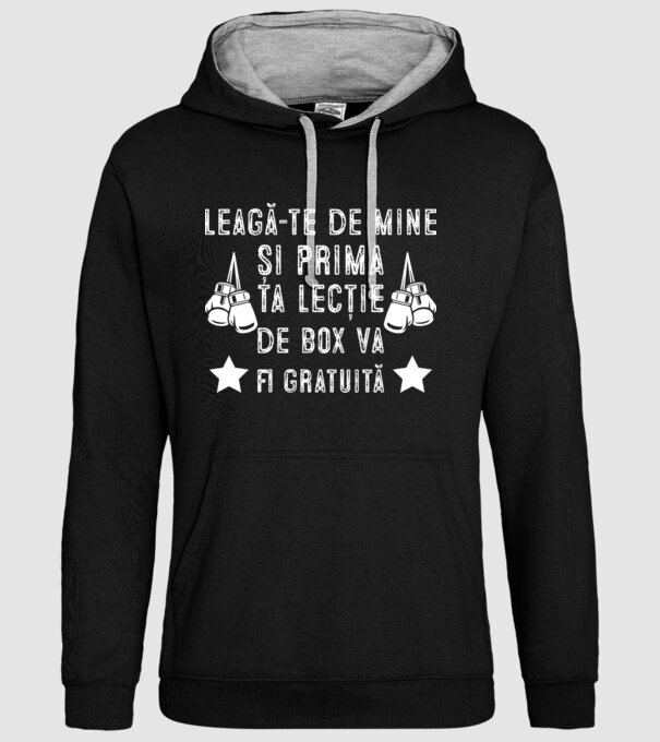 Leagă-te de mine și prima ta lecție de box va fi gratuită model negru pe tricou