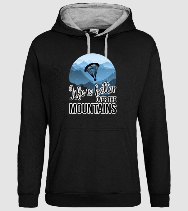Life is better over the mountains model negru pe tricou