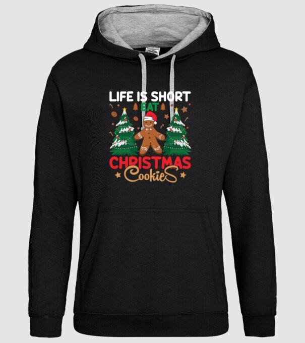 Life is short - eat christmas cookies model negru pe tricou