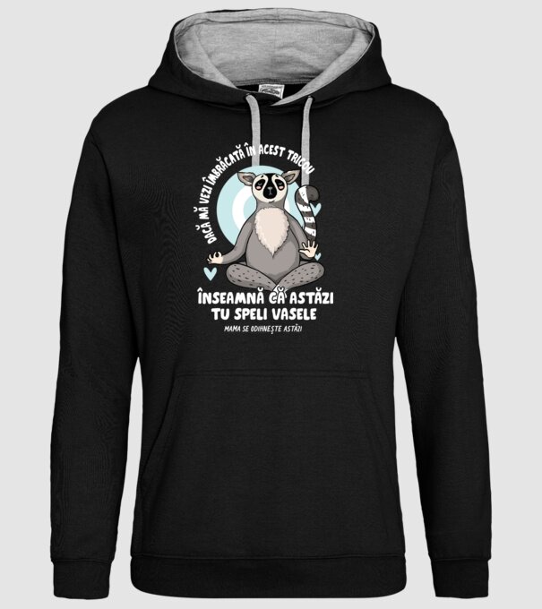 Dacă o vezi îmbrăcată în acest tricou, înseamnă că astăzi tu speli vasele. Mama se odihnește astăzi. model negru pe tricou
