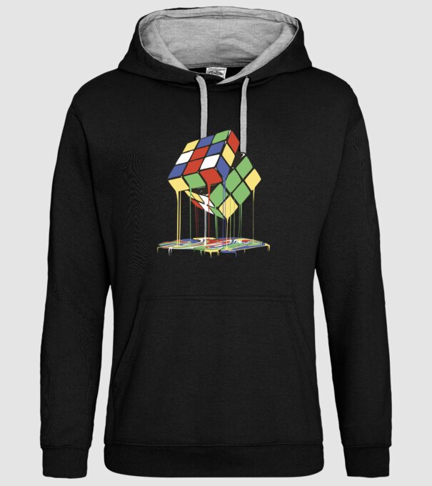 Melting Rubik cube model negru pe tricou