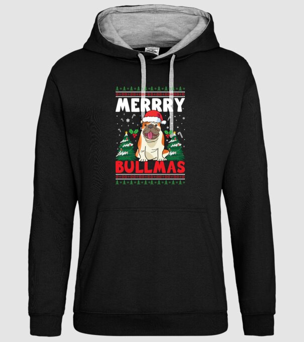 Merry bullmas ugly sweater model negru pe tricou