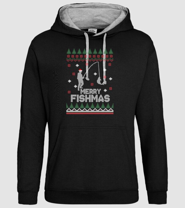 Merry Fishmas model negru pe tricou