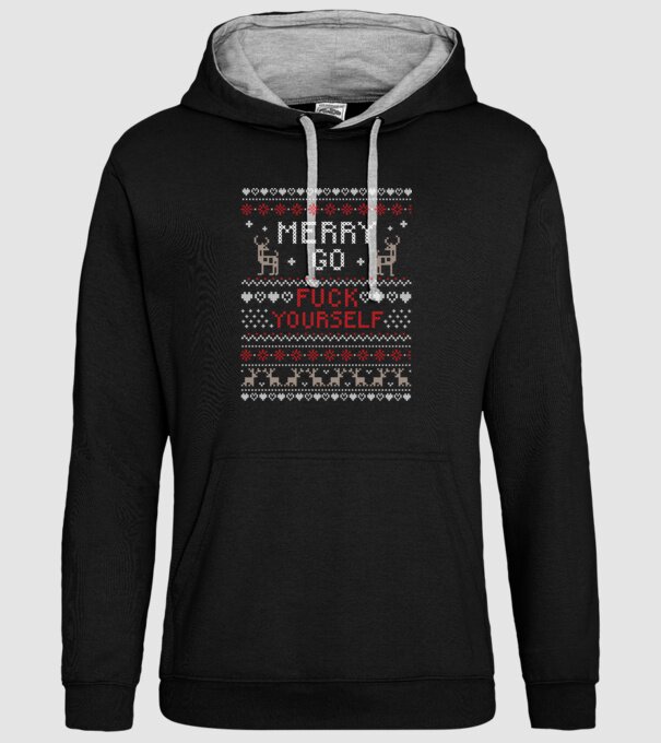 Merry go f-ck yourself model negru pe tricou