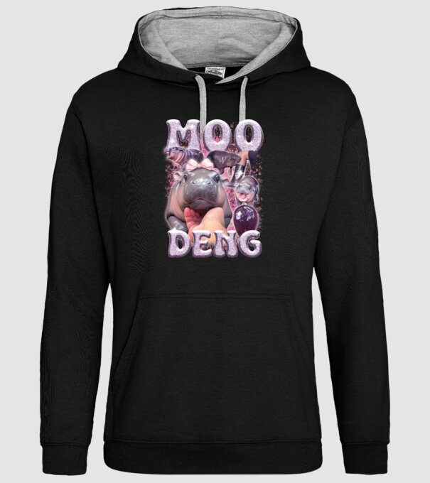 MOO DENG baby hippo model negru pe tricou
