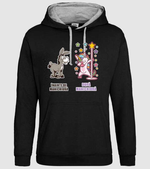 Înainte de manichiură - După manichiură model negru pe tricou