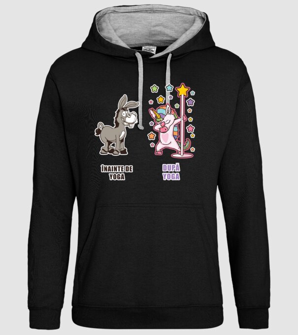 Înainte de Yoga - După Yoga model negru pe tricou