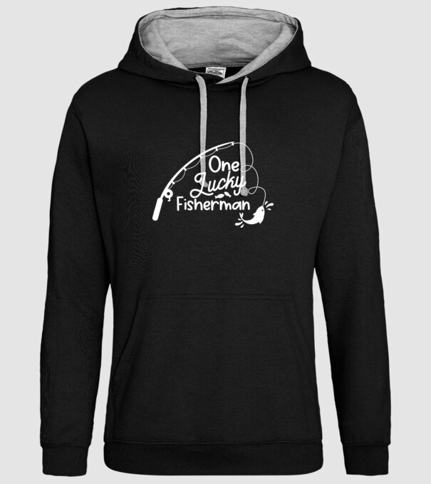 One lucky Fisherman model negru pe tricou