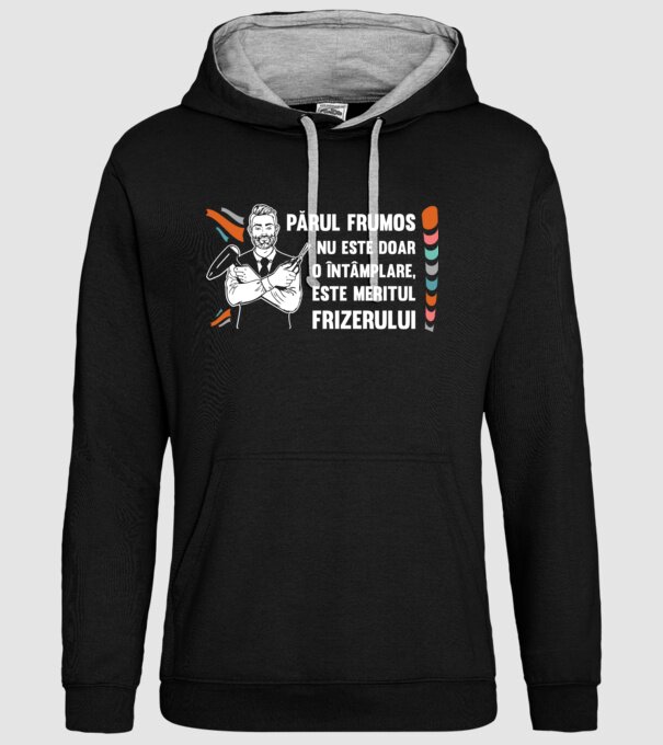 părul frumos nu este doar o întâmplare, este meritul frizerului model negru pe tricou