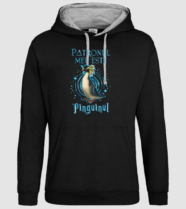 Patronul meu este PINGUINUL model negru pe tricou
