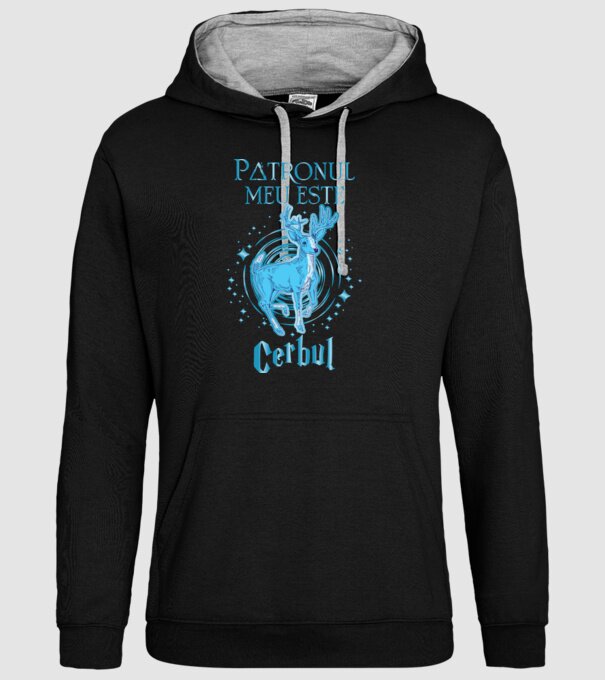 Patronul meu este CERBUL model negru pe tricou