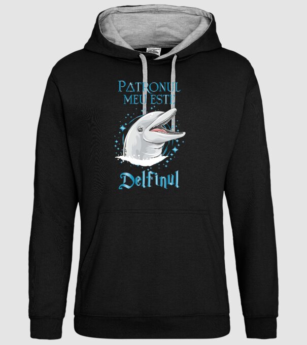 Patronul meu este DELFINUL model negru pe tricou