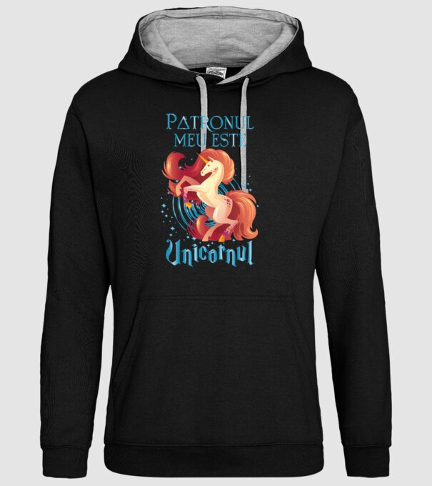 Patronul meu este UNICORNUL model negru pe tricou