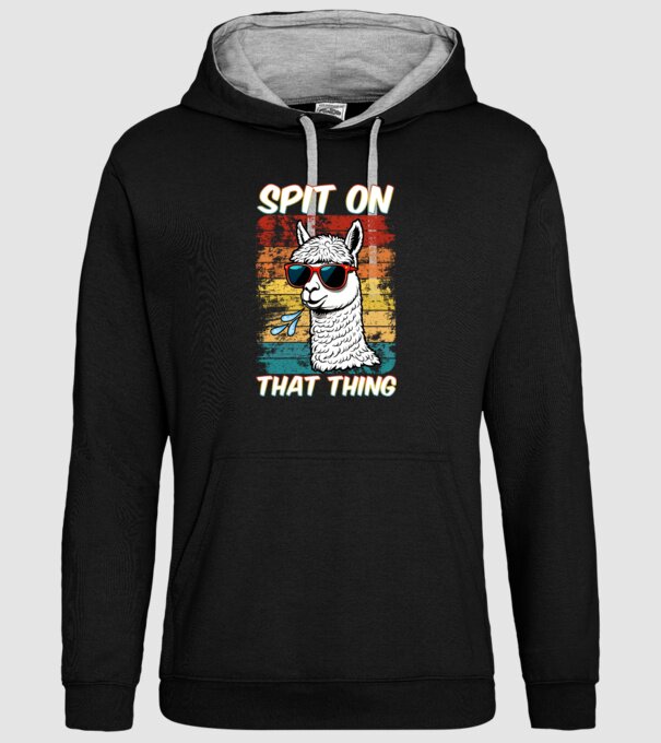 Spit on that thing llama rainbow Hawk Tuah model negru pe tricou