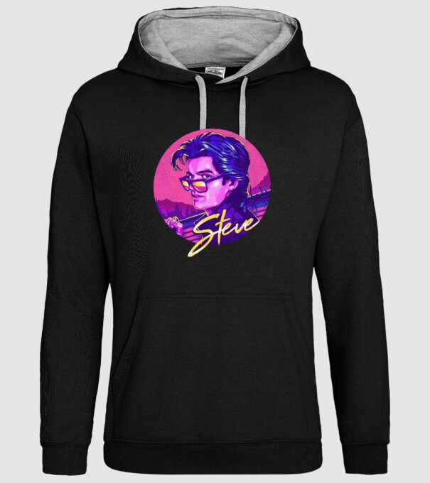 steve neon stranger things model negru pe tricou