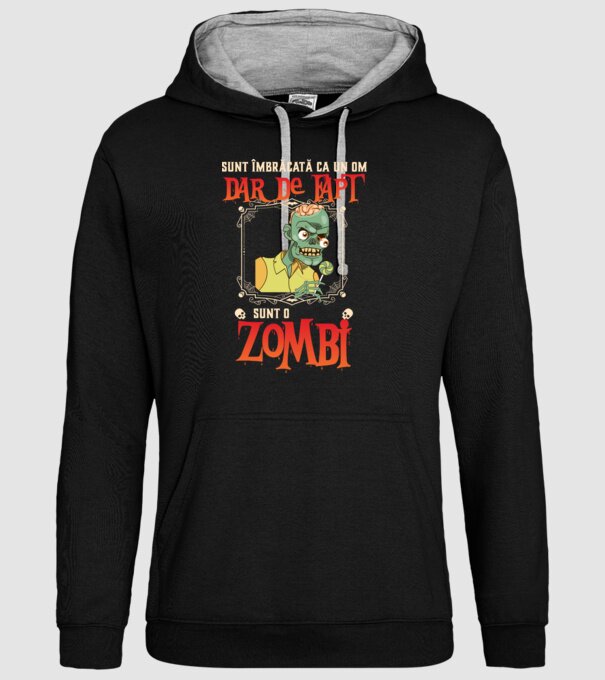 sunt îmbrăcat ca un om, dar de fapt sunt un zombi model negru pe tricou